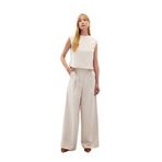 Sateen Geniş Paça Pantolon, 40, STN139KPA1873, Taş, Kadın