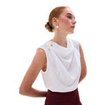 Sateen İnci Broşlu Degaje Bluz, 38, STN139KBL1908, Ekru, Kadın