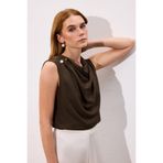 Sateen İnci Broşlu Degaje Bluz, 38, STN139KBL1908, Kahve, Kadın