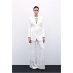 Sateen Jakarlı Bol Paça Pantolon, 40, STN139KPA1706, Ekru, Kadın