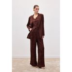 Sateen Jakarlı Bol Pantolon, 36, STN139KPA1897, Kahve, Kadın