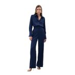 Sateen Jakarlı Pantolon, 36, STN139KPA1903, Lacivert, Kadın