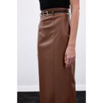 Sateen Kadın Kemerli Deri Etek 1927-4775 - Kahve - 36