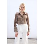 Sateen Kadın Klasik Desenli Gömlek 1929-2586 - 36 - Kahve