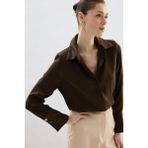 Sateen Kadın Zebra Desenli Gömlek 1958-2592 - 42 - Kahve