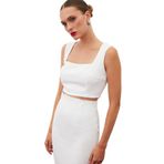 Sateen Kare Yaka Crop Bluz, 42, STN139KBL1499, Ekru, Kadın