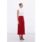 Sateen Karolin Midi Etek - Kırmızı