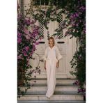 Sateen Keten Karışımlı Pantolon, 38, STN139KPA1827, Taş, Kadın