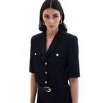 Sateen Kısa Kollu Ceket, 40, STN139KCE1751, Siyah, Kadın