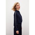 Sateen Kolları İnci Detaylı Bluz - Lacivert
