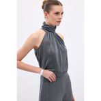 Sateen Kolsuz Parlak Bluz - Antrasit