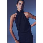 Sateen Kolsuz Parlak Bluz - Siyah