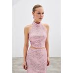 Sateen Kolsuz Payetli Bluz - Pudra