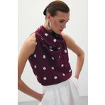 Sateen Kolsuz Puantiye Desenli Bluz - Bordo