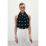Sateen Kolsuz Puantiye Desenli Bluz - Siyah