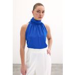 Sateen Kolsuz Salaş Bluz - Sax Mavisi