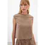 Sateen Kolsuz Salaş Bluz - Vizon