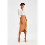 Sateen Kuşaklı Camel Kadın Kalem Etek