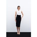 Sateen Kuşaklı Kalem Etek - Siyah