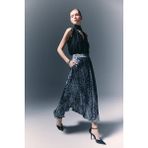 Sateen Leopar Desenli Uzun Etek - Siyah - 36