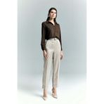 Sateen Lisa Saten Duble Paça Pantolon - Taş