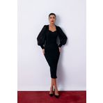 Sateen Midi Boy Kalem Etek - Siyah