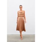 Sateen Midi Boy Saten Etek - CAMEL