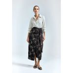Sateen Nakış Detaylı Uzun Etek - Koyu Kahve - 36