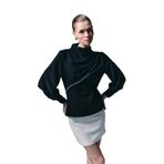 Sateen Ön Aksesuarlı Bluz, 36, STN139KBL1919, Siyah, Kadın