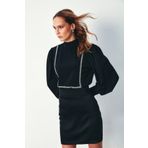 Sateen Önü Taş Detaylı Bluz - Siyah