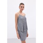 Sateen Payet Detaylı Askılı Bluz - Gri