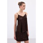 Sateen Payet Detaylı Askılı Bluz - Kahve