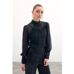 Sateen Payet Detaylı Bluz - Siyah