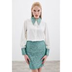 Sateen Payet Detaylı Gömlek Ekru-Mint, 42, STN139KGO1671, Ekru-Mint, Kadın