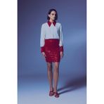 Sateen Payetli Mini Etek - Kırmızı - 42