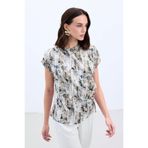 Sateen Pileli Kolsuz Bluz İndigo, 40, STN139KBL1988, İndigo, Kadın