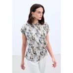 Sateen Pileli Kolsuz Bluz - İndigo