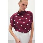 Sateen Puantiye Desenli Bluz - Bordo