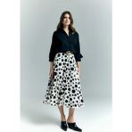 Sateen Puantiye Desenli Kloş Etek - Ekru - 38