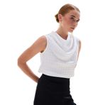 Sateen Puantiye Desenli Kolsuz Bluz, 42, STN139KBL1953, Ekru, Kadın