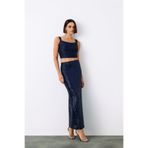 Sateen Pul Payetli Midi Etek - LACİVERT