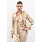 Sateen Renkli Çizgili Gömlek, 40, STN139KGO1991, Camel, Kadın