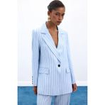 Sateen Rina Çizgili Ceket - Bebe Mavi - 40 - Bebek Mavisi