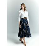 Sateen Şal Desen Şifon Etek - Lacivert - 38