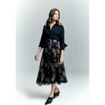 Sateen Şal Desen Şifon Etek - Siyah - 38
