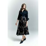 Sateen Şal Desen Şifon Etek - Siyah