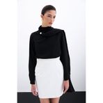 Sateen Şal Detaylı Bluz - Siyah