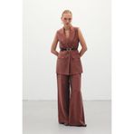 Sateen Salaş Keten Pantolon, 36, STN139KPA1813, Kahverengi, Kadın