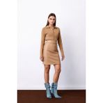 Sateen Şardonlu Deri Etek - Camel - 40