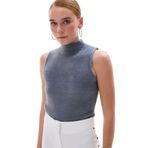 Sateen Sıfır Kol Sakallı Triko Bluz Antrasit, Standart, STN135KTR125, Siyah, Kadın